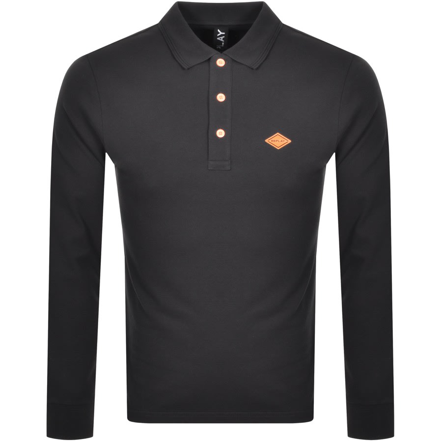 Alternative Image for ProductReplay Long Sleeved Logo Polo T Shirt Black1
